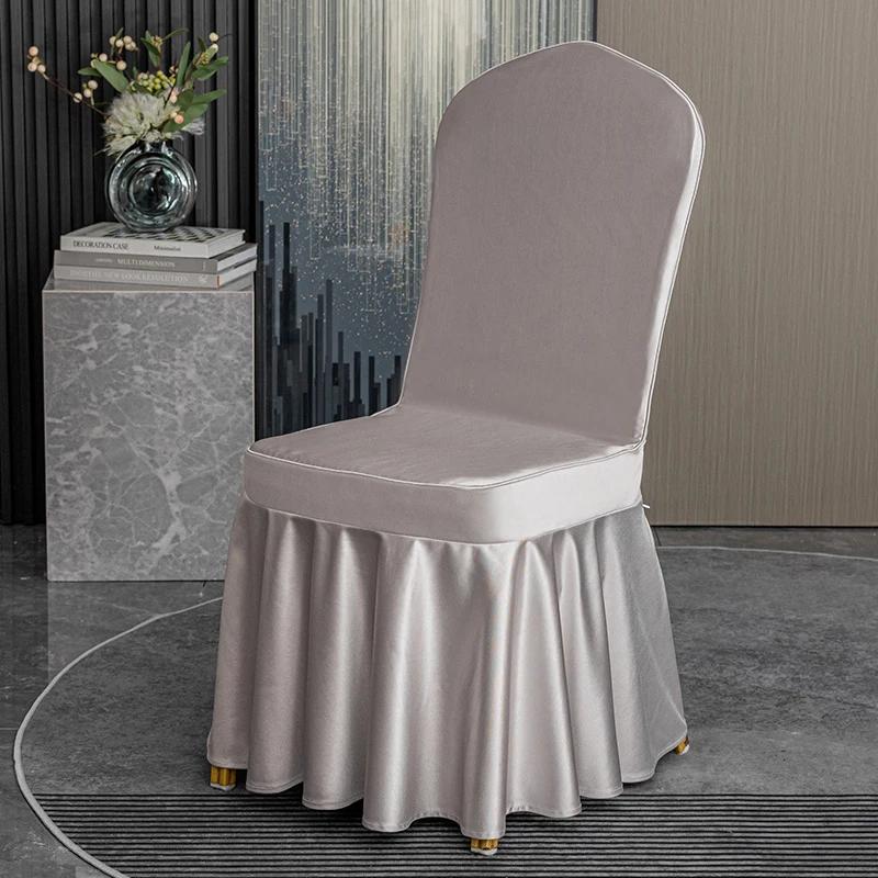 

Thicken Elastic Pleated Hem Dining Chair Cover Non-slip Slipcover Solid Color Light Luxury Banquet Chair Cover Hotel Decor 1PC