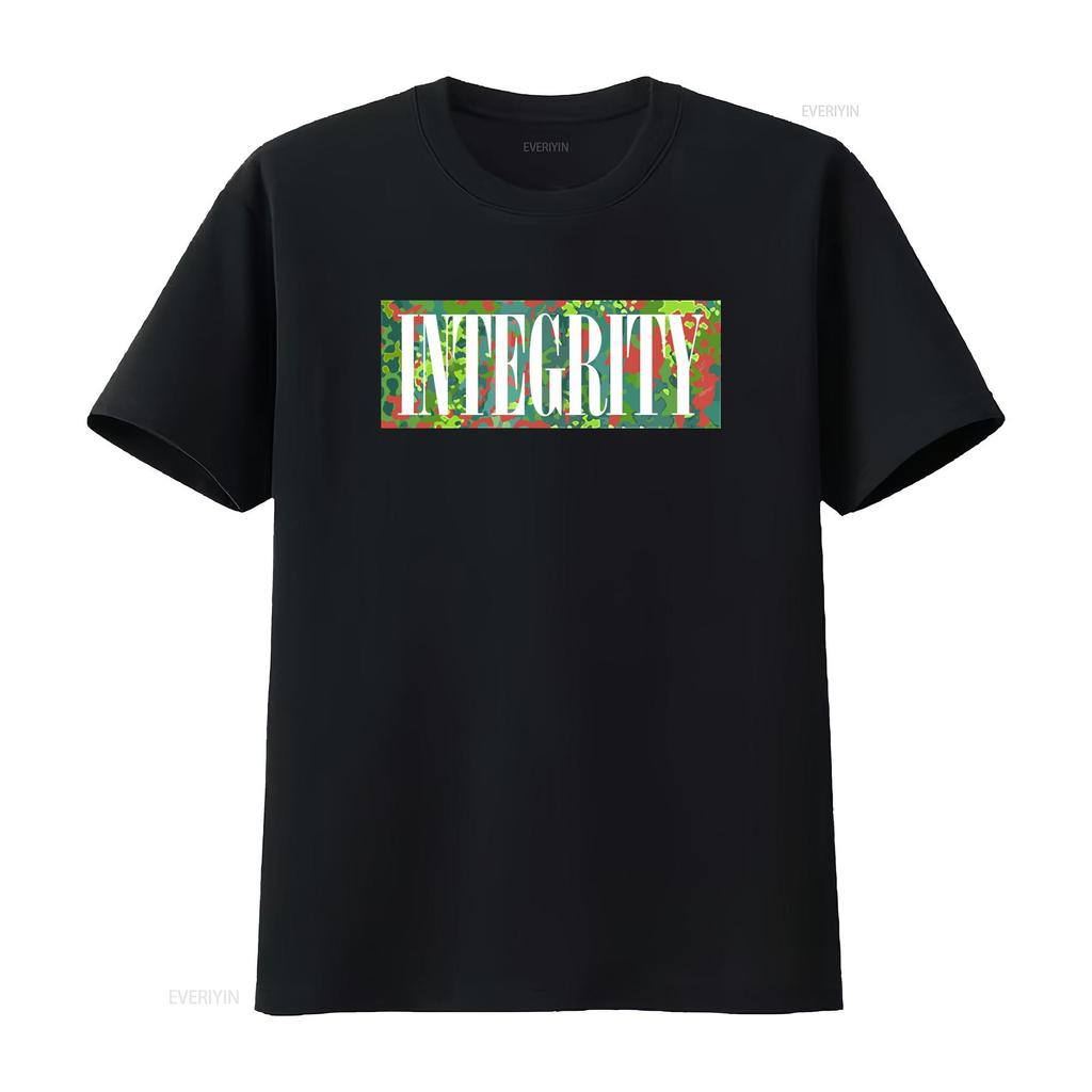 Streetwear Integrity Slogan Camouflage Background Print Casual T Shirt vintage Washed designer clothes graphic Comfortable