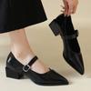 Retro Mid-length Single Shoes Spring and Summer New Fashion Belt Buckle Pointed Toe Comfortable Shallow Toe Leather Shoes 35-44