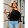 Spring Summer Blouses Women's Slanted Neck Shirt with Loose Five Quarter Sleeves Fashion Casual Solid Color Metal Buckle Single Shoulder Top Women