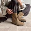 Retro leather boots comfortable flat-bottomed short boots round-toed Martin boots new soft-soled wide boots in autumn and winter