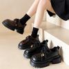 Plateau-Loafer Damen 2025 Frühling neu Retro Big Head Einzelne Schuhe Schnürschuhe Schwarz Britischer Stil Kleine Lederschuhe