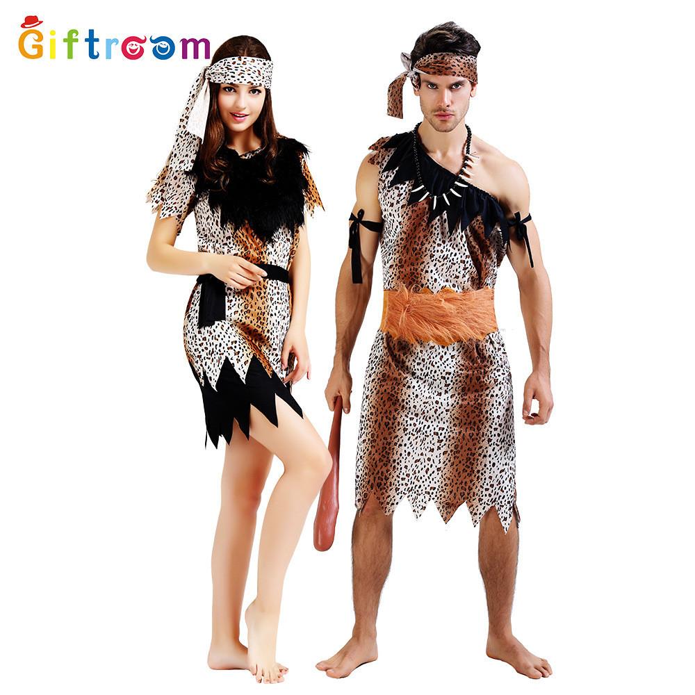 Casal Primitivo Moderno Estampa de Leopardo Fantasia Selvagem Traje Engraçado para Performance de Palco