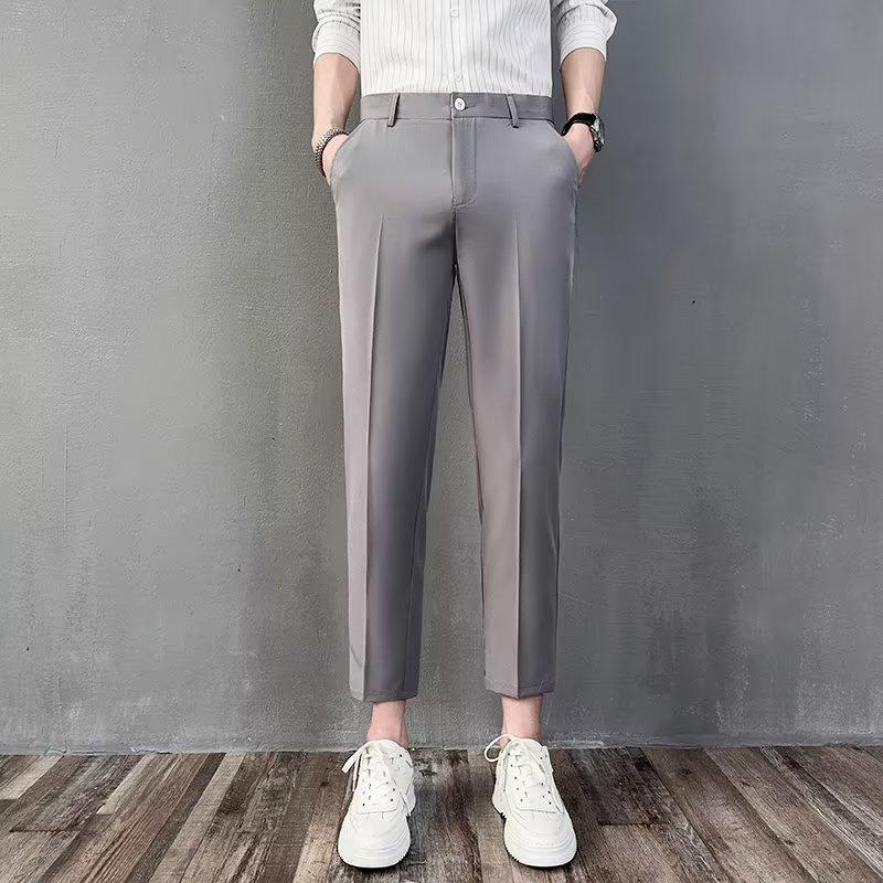 Men's Slim-Fit Tapered Trousers – Solid Color, Casual & Business-Ready