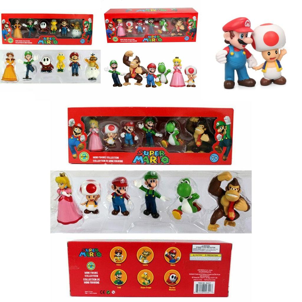 Sechsteiliges Super Mario Bros Actionfiguren-Spielzeugset mit Luigi, Yoshi und Pilz-Sammelfiguren für Kinder