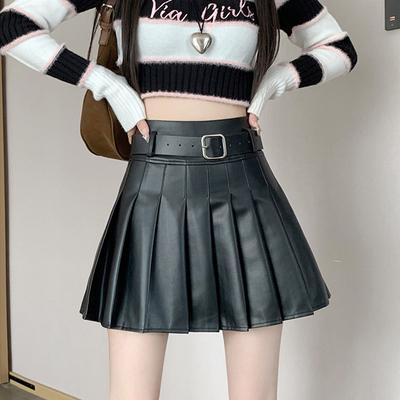 PU Pleated Leather Skirt for Women Autumn and Winter Sexy High Waist Mini A-line Skirt Korean Style Fashion Clothing Y2k