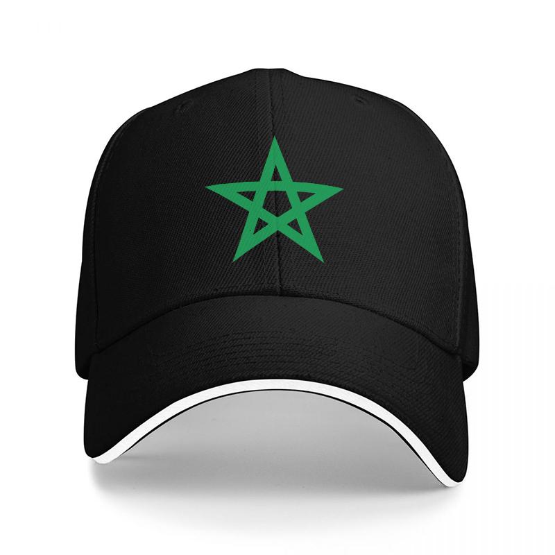 Green Star Symbol Black Baseball Cap with White Trim Classic Fit Adjustable Hat for Unisex and Women Fashion StateUnisext Accessory