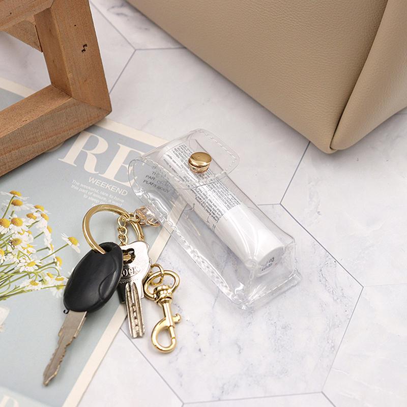 Chapstick Pouch Keychain Transparent Pvc  Lipstick Holder For Outdoor Lip Balm Lipsticks Keyrings Accessory