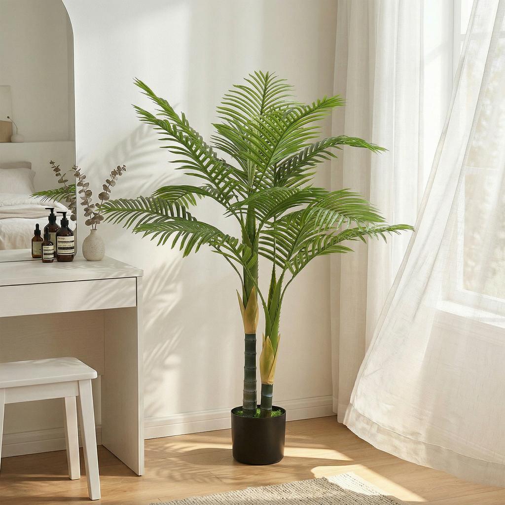 Artificial Palm Tree with 14 PEVA Leaves, 120cm Decorative Artificial Plant with Pot and Moss Effect, Green