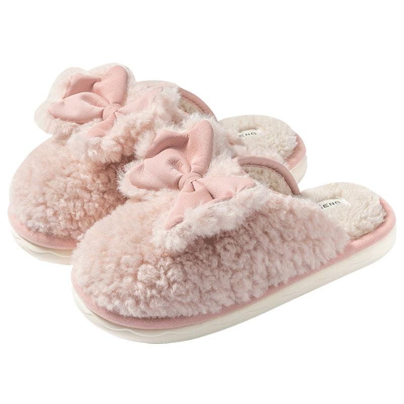 Baumwollpantoffeln Mädchen Saison niedlich Zuhause Wind draußen tragen flauschige Schuhe Schleife Bodenpantoffeln
