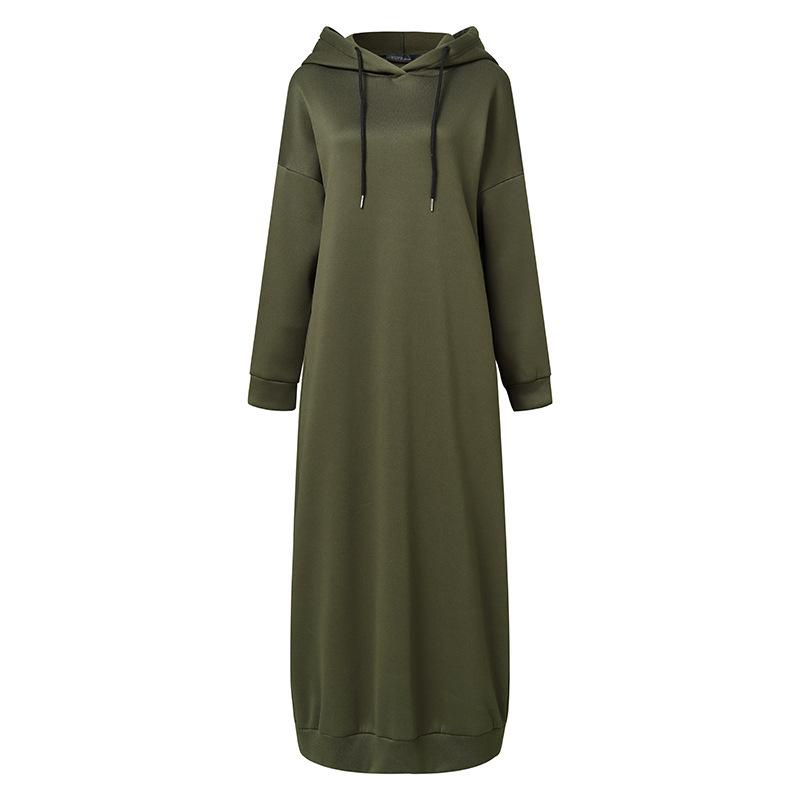 Muslim Dress Women Sweatshirt Dress Stylish Hoodies Long Sleeve Maxi Dress Female Casual Solid Hooded Vestidos Robe S-3XL