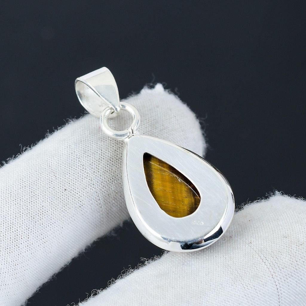 Natural Tiger Eye Gemstone Silver Pendant In 925 Sterling Silver- Handmade Design, Everyday Wear Jewelry, Unique Pendant Engagement Gifts