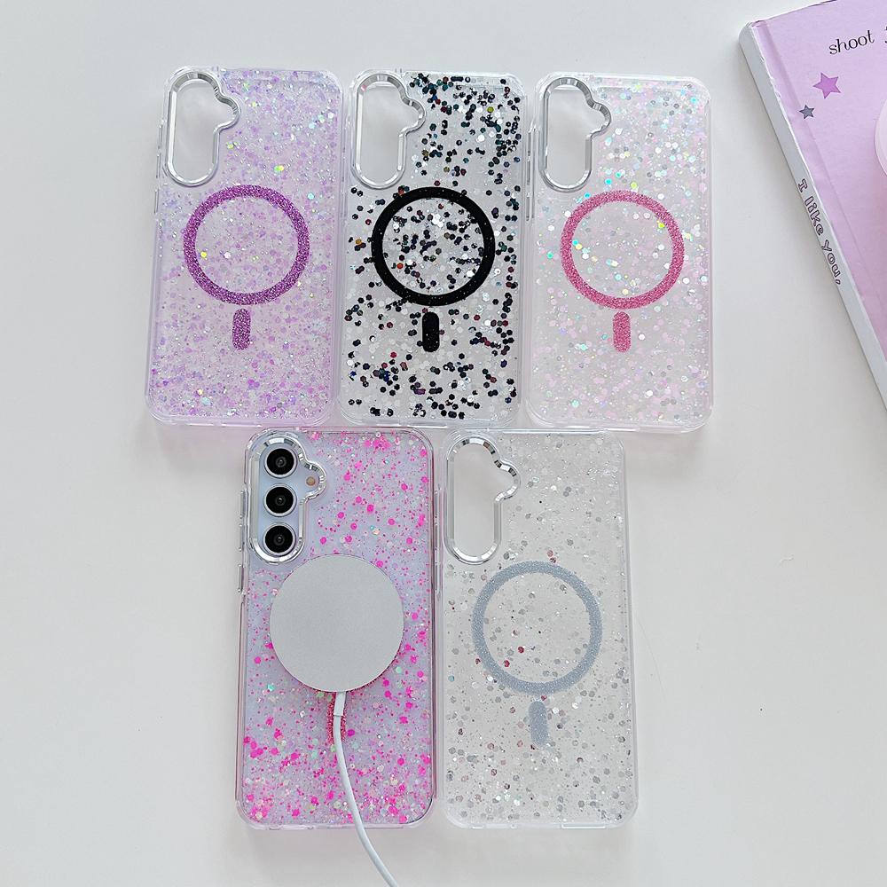 KEYSION Luxuxy Glitter Magnetic Phone Case for MagSafe for Samsung A55 5G A35 A25 5G TPU+PC Shockproof Cover for Galaxy A15 4G 5G