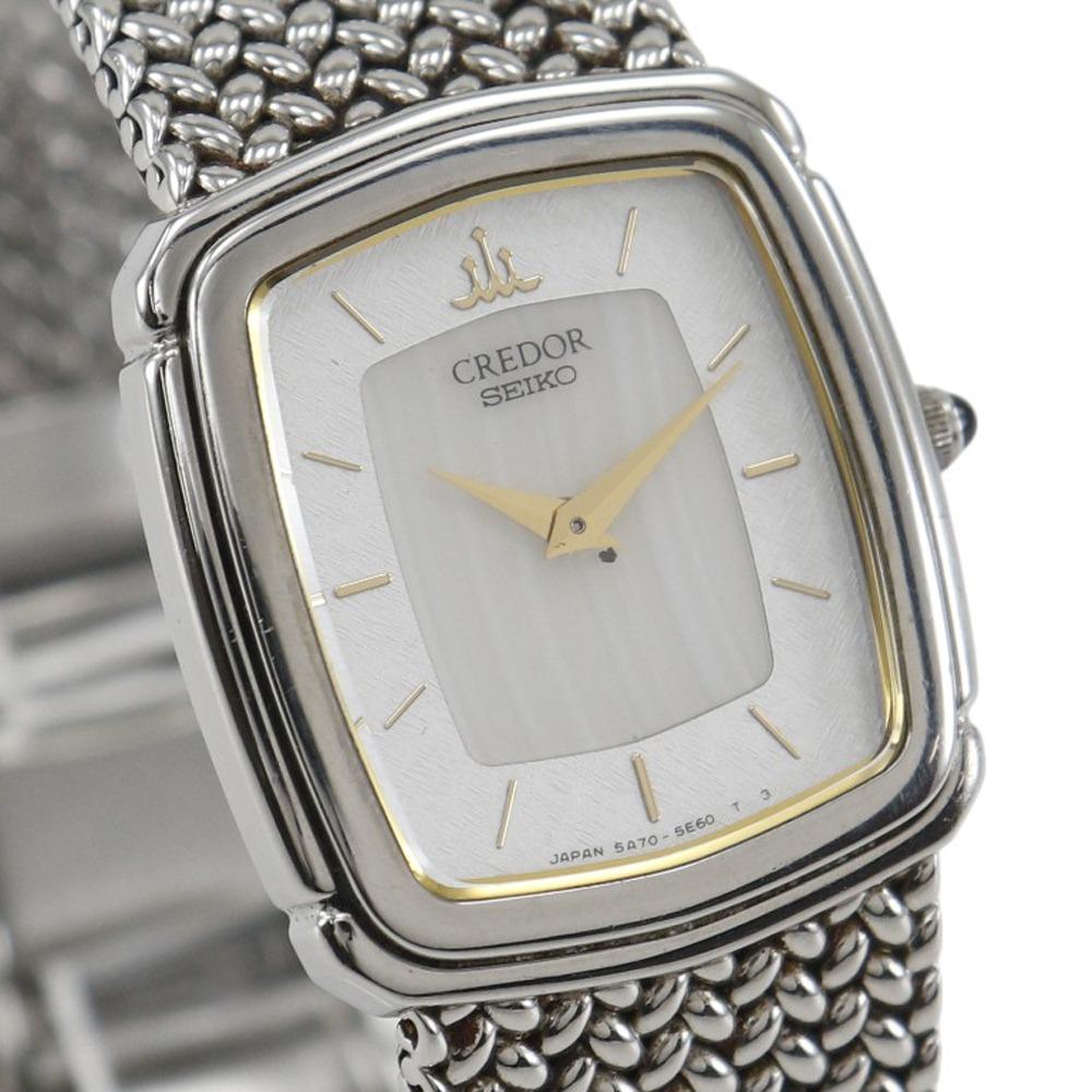 Seiko CREDOR Uhren 5A70-3C30 Silbernes Zifferblatt Edelstahl Quarz Analoganzeige Damen Gebraucht