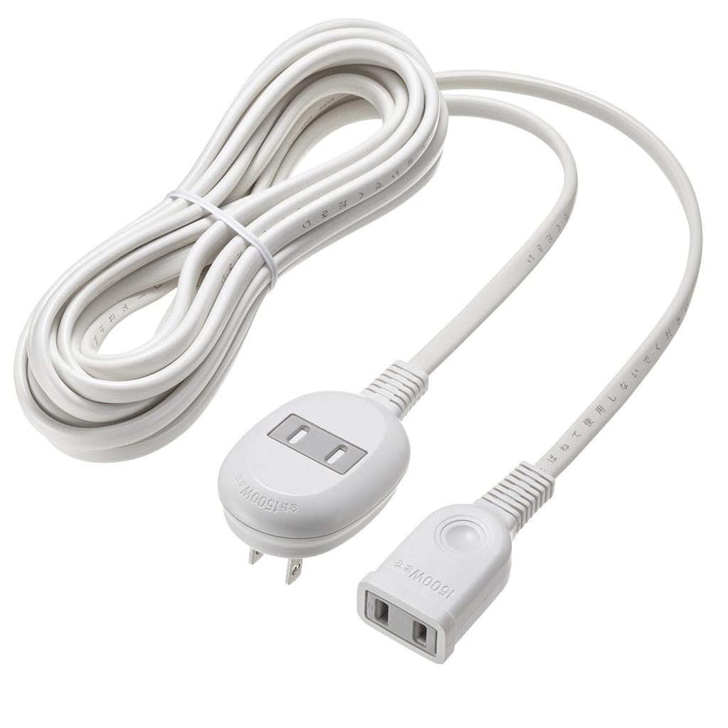Sanwa Supply Plus 1-Outlet Extension Cord (2-Pin, 1 Outlet, 5m, White) TAP-B8-5K