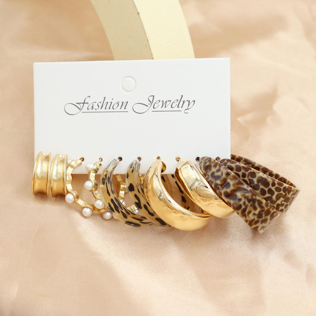 17KM 10 Pcs Acrylic C-shaped Leopard Print Earring for Women European and American Metal Earrings Light Luxury Accessories