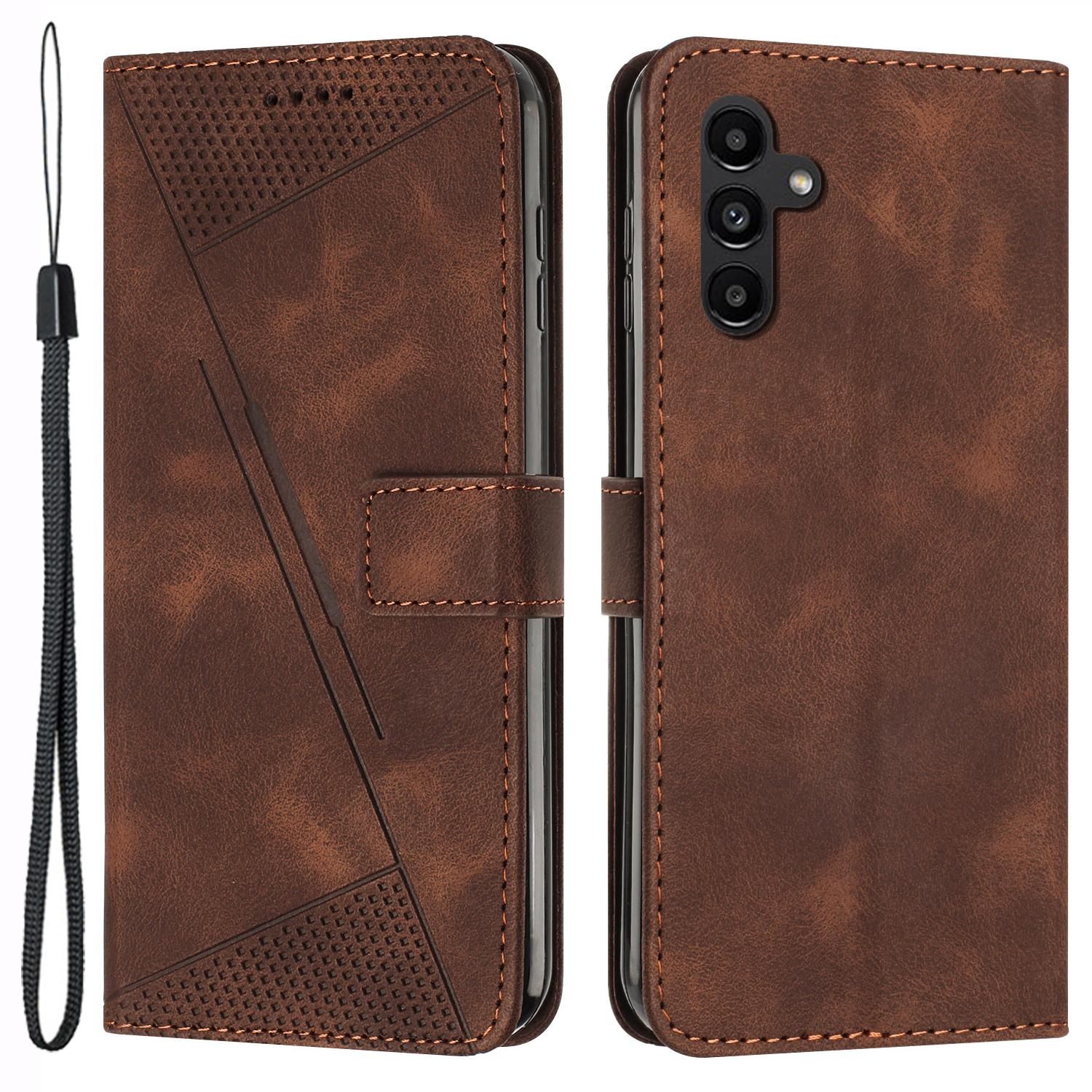 

For Samsung Galaxy A25 5G (Global) (161.0 x 76.5 x 8.3mm) Magnetic Case PU Leather Triangle Imprinted Wallet Smartphone Cover Brown