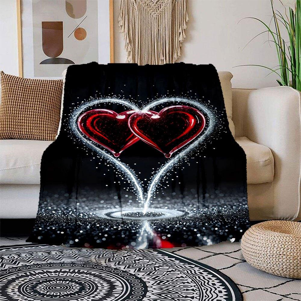 

Shimmering Heart Shape Glitter Decorations for Love Theme Parties Blanket Flannel Throw Blanket for Sofa, Bed, Travel, Camping, Office, Cou 150x180cm