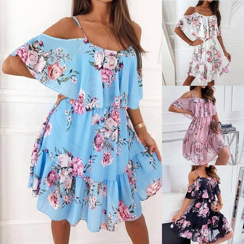 

Cross-Border Foreign Trade European and American Women s Clothing Amazon 2025 Summer Fashion Chiffon Print Strapless Sexy Sling Dress Light blue M