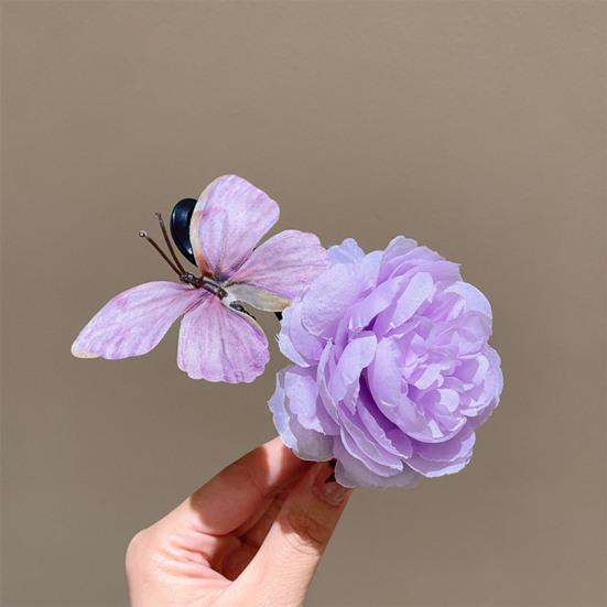 Butterfly Hair Clip Artificial Peony Flower with Acrylic Crocodile Clip Flower Hair Barrette for Beach Vacation Party Dress-up