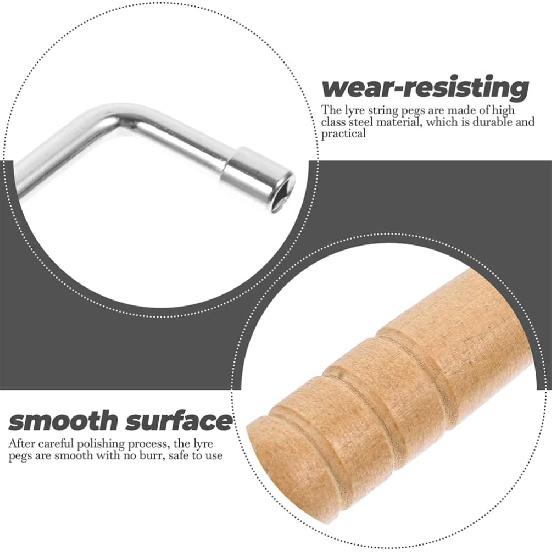 Milisten 16 PCS Tuning Pins with L-shape Tuning Wrench and Brass Rivets, Tuning Pin for Lyre Harp, Zithers, Harpsichord, Dulcimer, and other