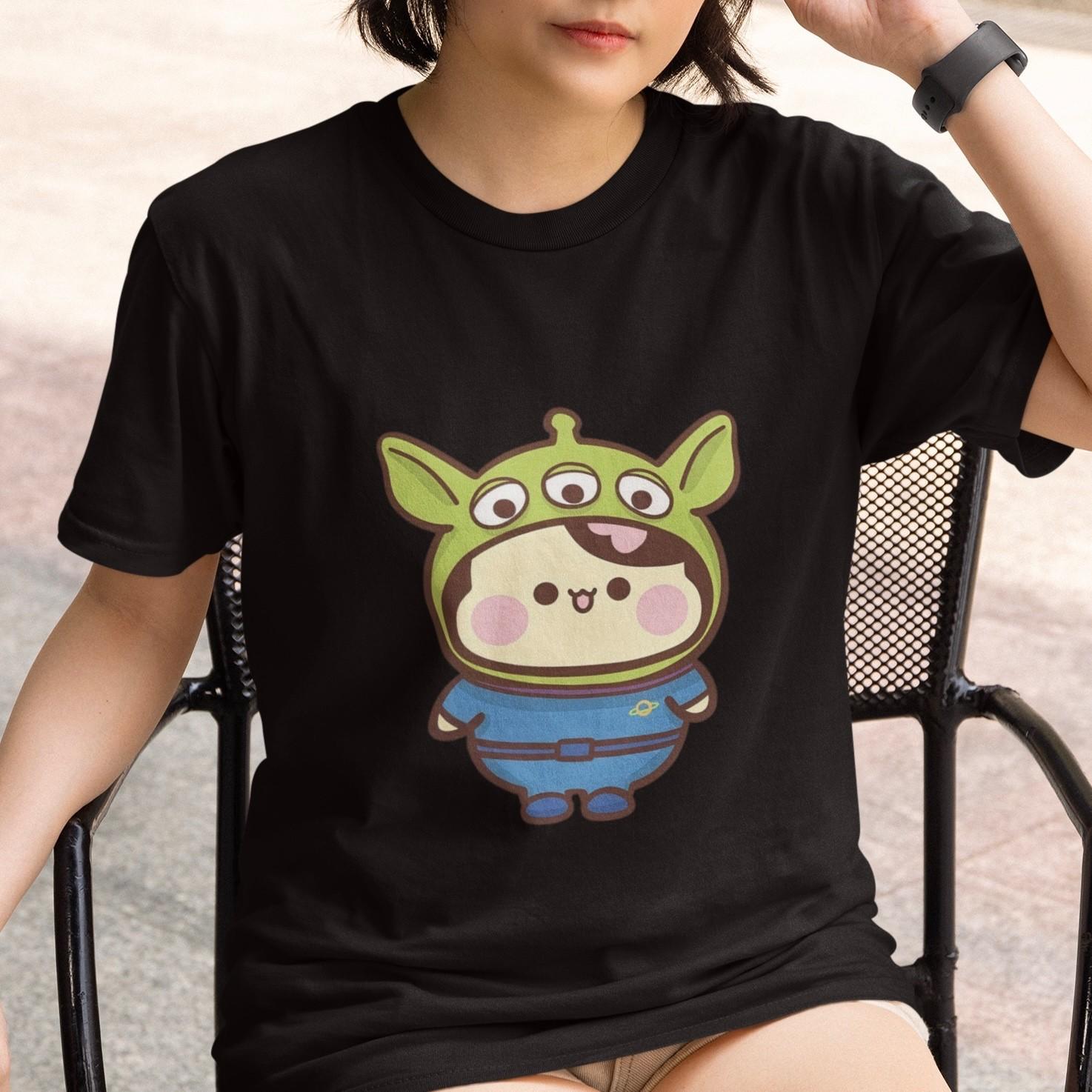 Little Green Men Alien T-Shirt Cute Cartoon Print Tee Unisex Casual Streetwear XL