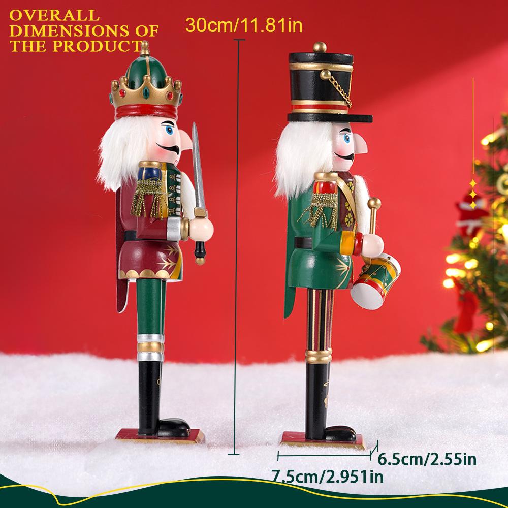 2PCS Wooden Christmas Decorations Nutcracker 30CM Traditional Painted Nutcracker, Collectible Christmas Party for Home Fireplace