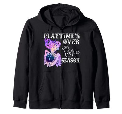 Aries Zodiac Sign Playtime Over Aries Season Zip Hoodie - It's