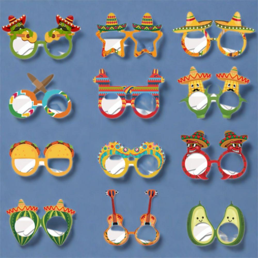 24pcs Cartoon Party Paper Glasses Funny Dress Up Costume Mask Mexican Themed Glasses Beach Pool