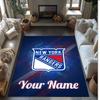 New York Rangers Crystal Velvet Rug, Custom Name Text Personalized Non‑Slip Floor Mat for Home Decor Gift