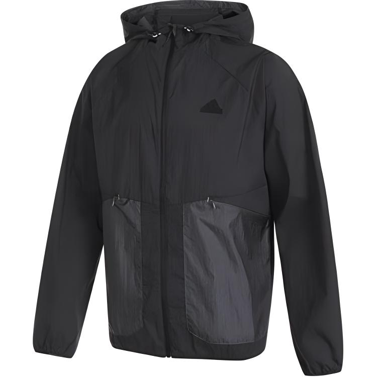Adidas Lightweight Woven Monochrome Hooded Jacket Men Outerwear Black JI8658