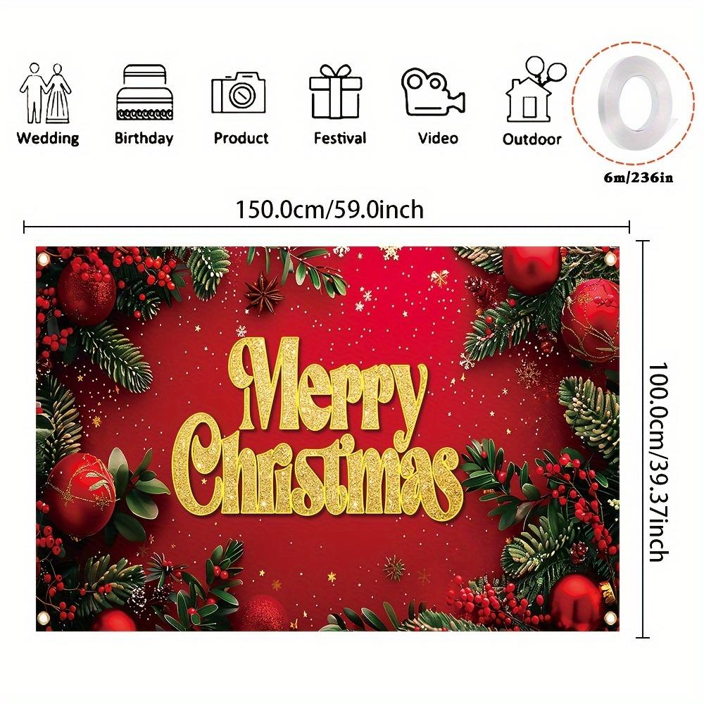 Merry Christmas Banner - Multi Functional Holiday Background Fabric with Festive Red Merry Christmas Pattern