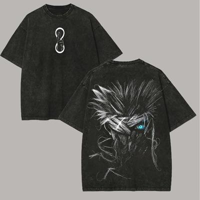 Jujutsu Kaisen Gojo Satoru T Shirt Six Eyes Graphic Men Back Print Acid Wash Oversized Streetwear Anime Cotton Top Tee