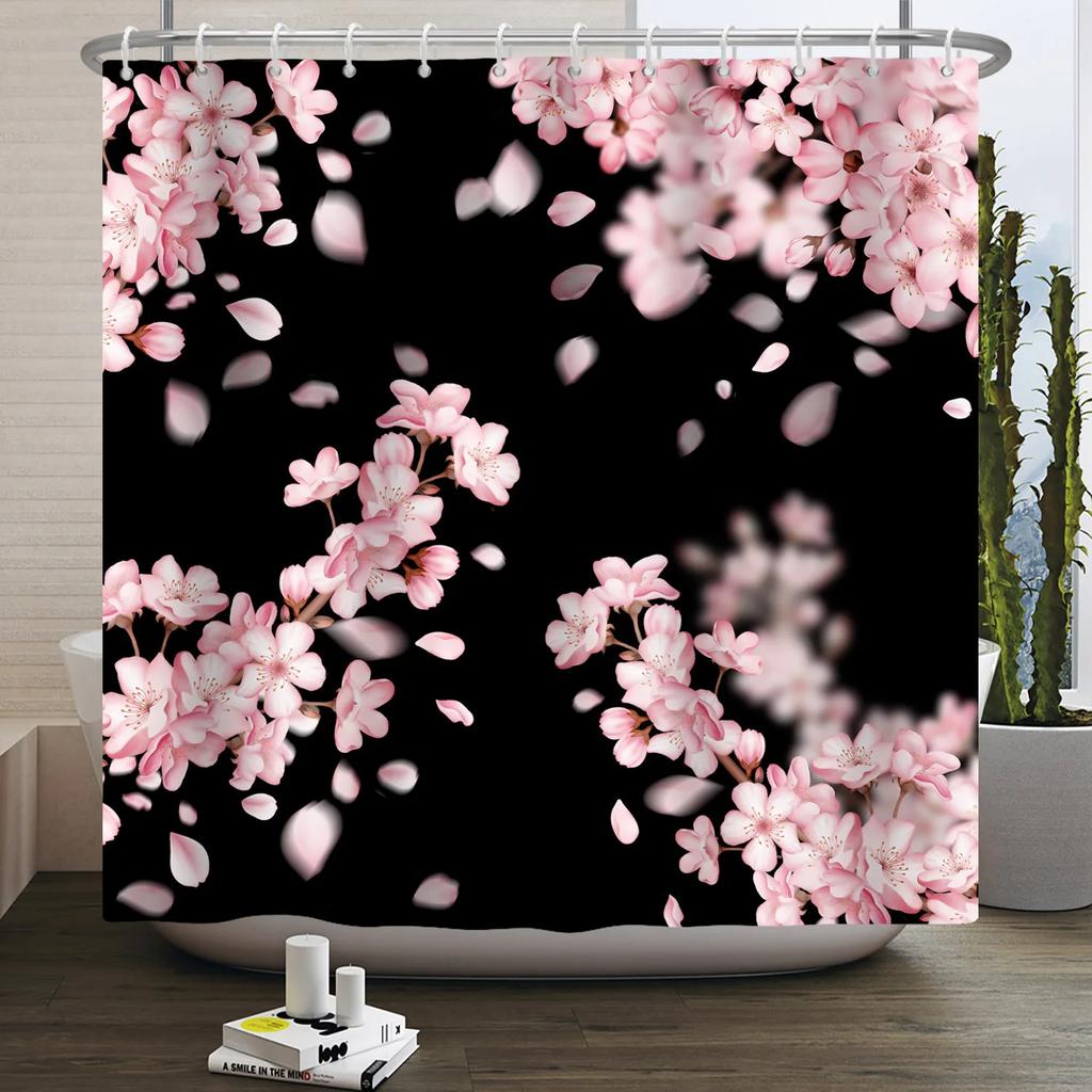 Watercolor Floral Shower Curtain for Bathroom Spring Elegant Flower Printed Bath Curtain Botanical Wildflower Bathroom Decor