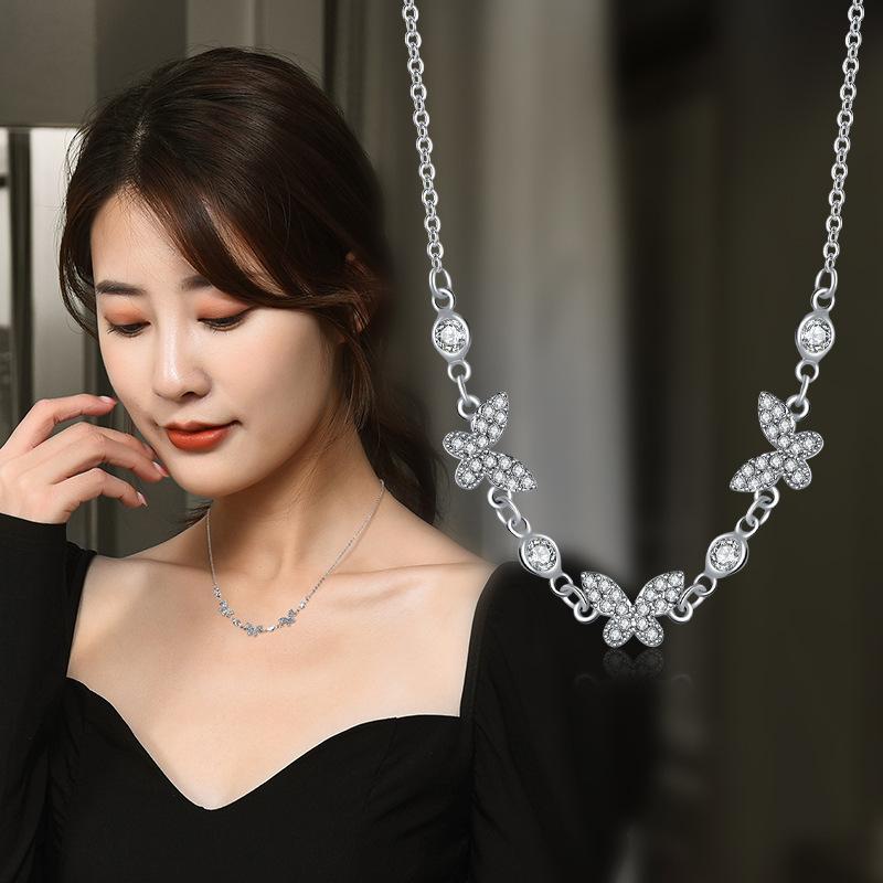 2022 Ins Personalized Simple Wind Three Butterflies Collarbone Chain Femininity Sweet Single-Layer Necklace
