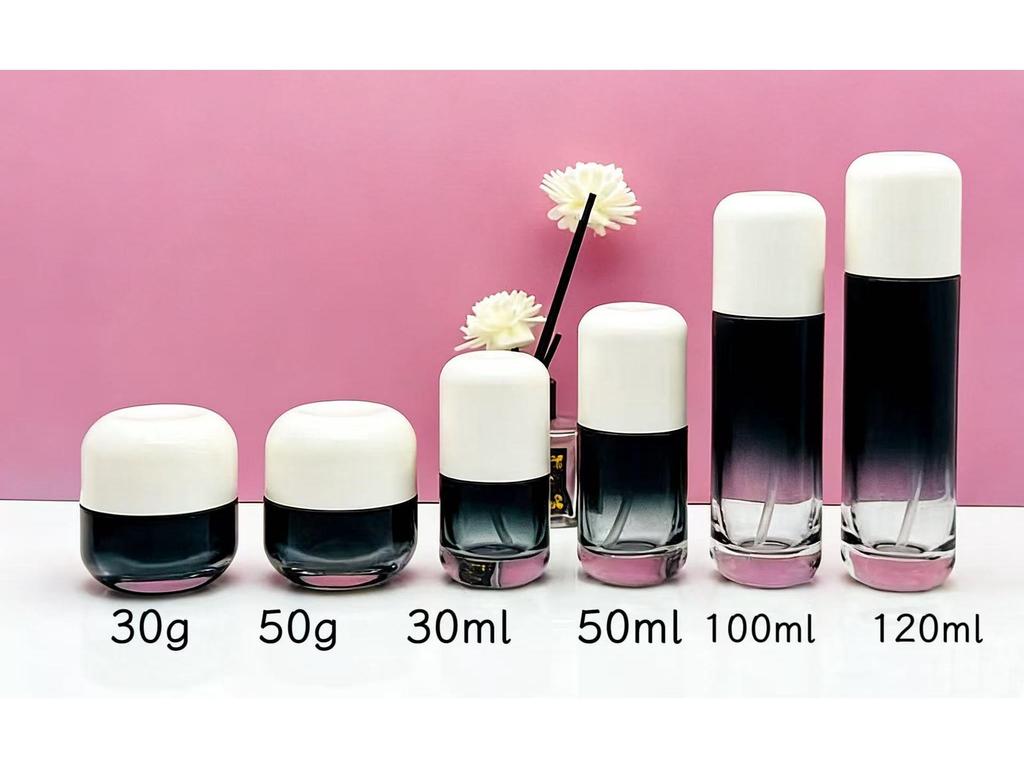 Neues Hautpflege Transparentes Glasflaschen Set, 30ml-120ml für Wasser & Lotion Nachfüllungen, Erhältlich in 30g und 50g Größen
