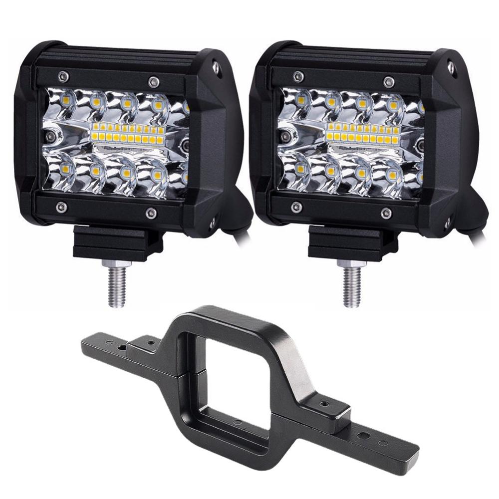 4 Inch 60W Work Light Spot Flood Offroad Car Lights Bar with Universal Trailer Tow Hitch Mount Bracket for Pickup Truck Van