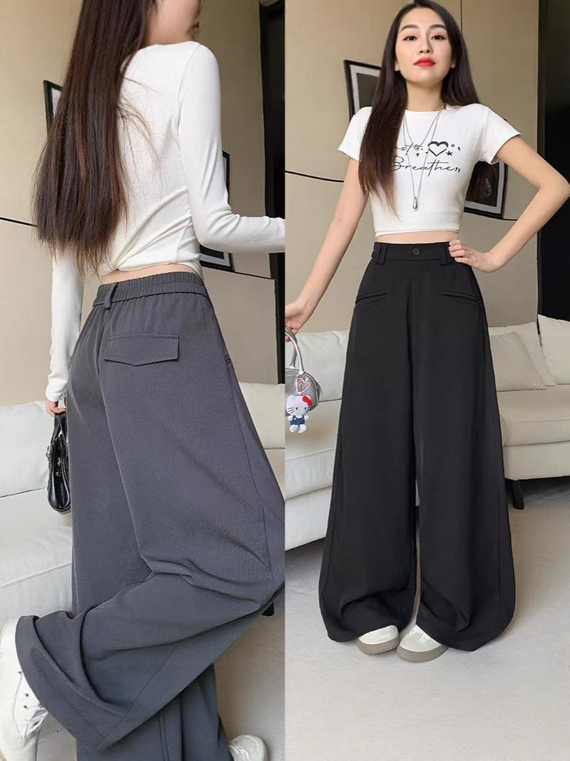 

2026 Plus Size Women s Wide-Leg Slimming Suit Pants for Spring XXL чёрный