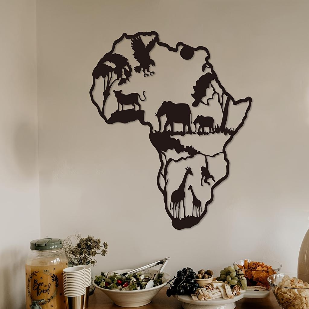 1 Stück Afrikanische Tierkarte Eisen Wandkunst Innen Außen Wohnzimmer Schlafzimmer Flur Dekoration 11,81x9,66 Zoll Geschenk Halloween Weihnachten Neujahr