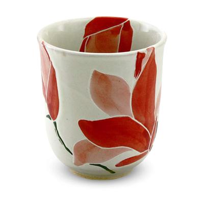 RAO3Z Ranchant Teacup Magnolia Arita Made In Japan (Red), Small, Multicolor, 7x7.7cm, Design, Ware,
