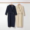 Style Latte H Line Tailored Collar Dress witH Gold Square Buckle