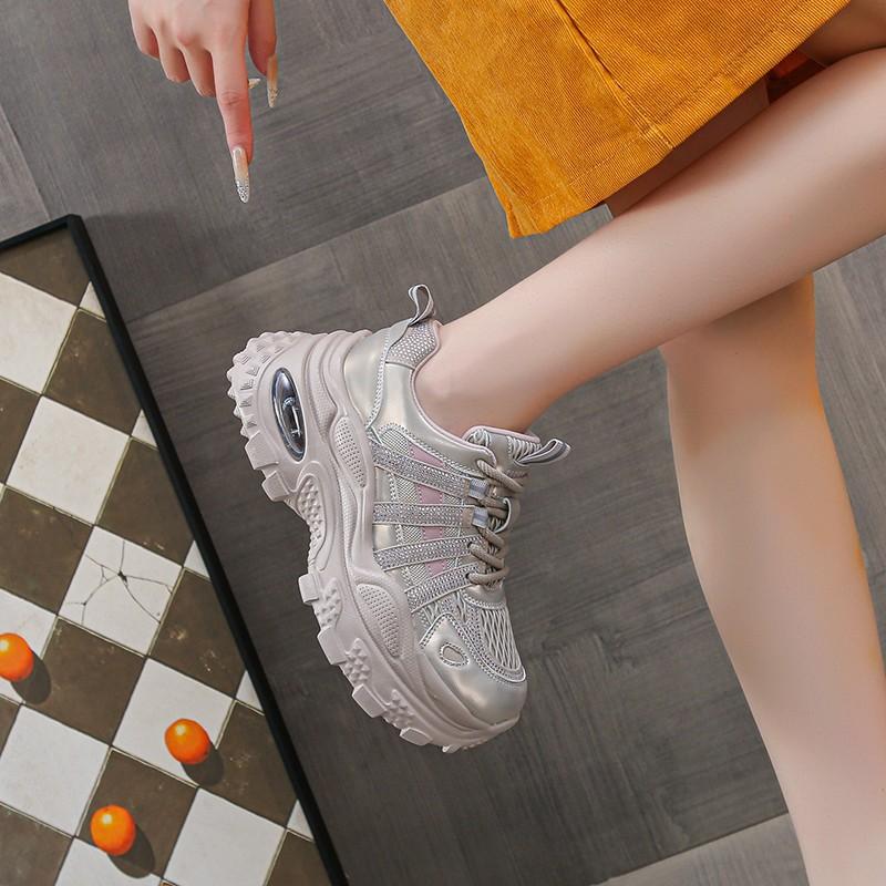2025 spring and summer new 8cm small muffin mesh breathable dad shoes women's fashion versatile air cushion casual shoes