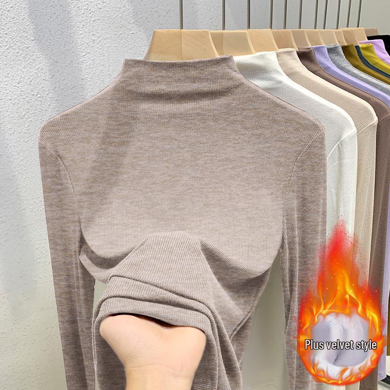 Dames 2026 Ribgebreide Turtleneck Longsleeve Basislaag met Fluwelen Voering