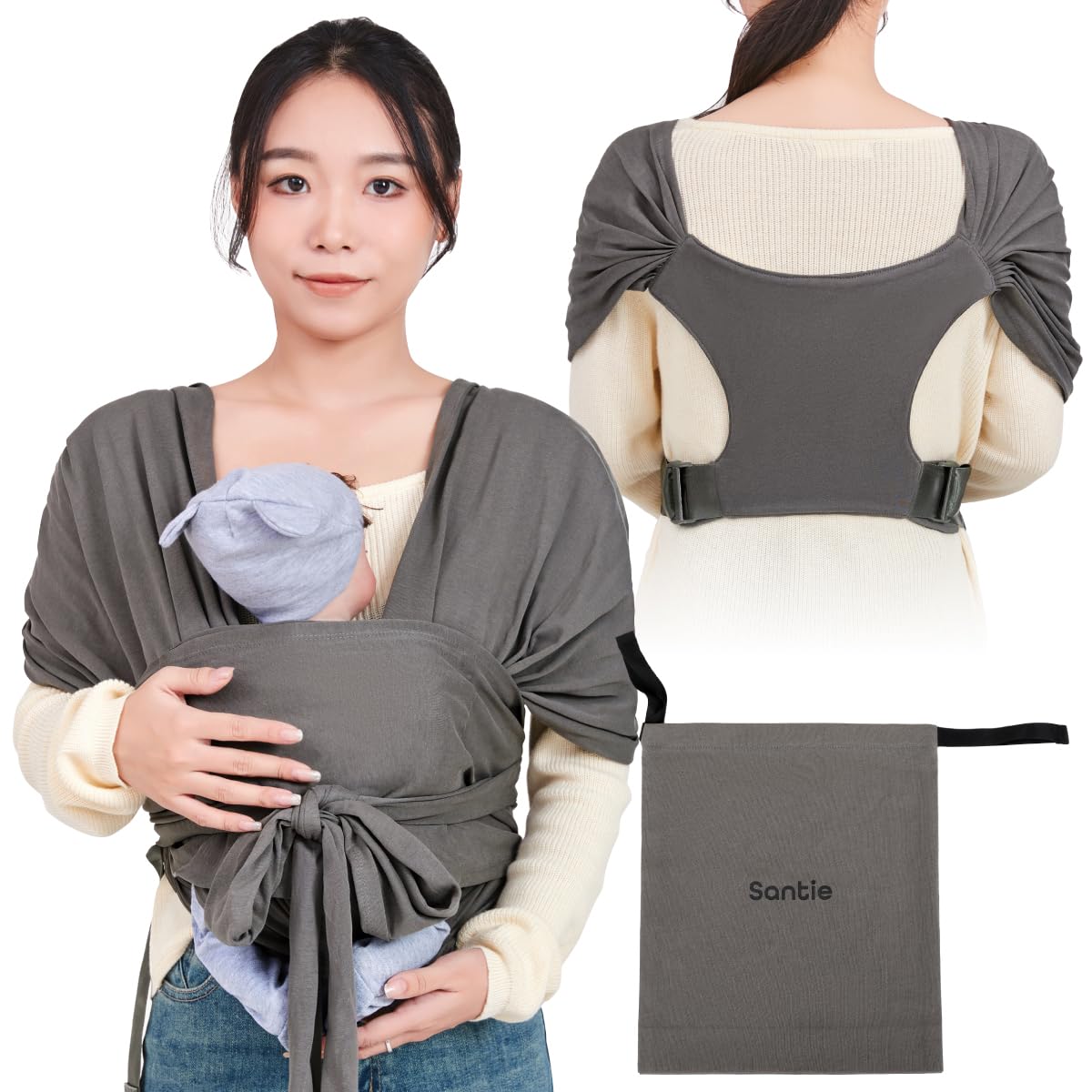 

Baby Easy to Put On and Take Reduced Pressure Adjustable JIS Newborn 20kg [Santie] Carrier, Off, Design, Size, Certified, - (Gray, XS-XL) сірий колір