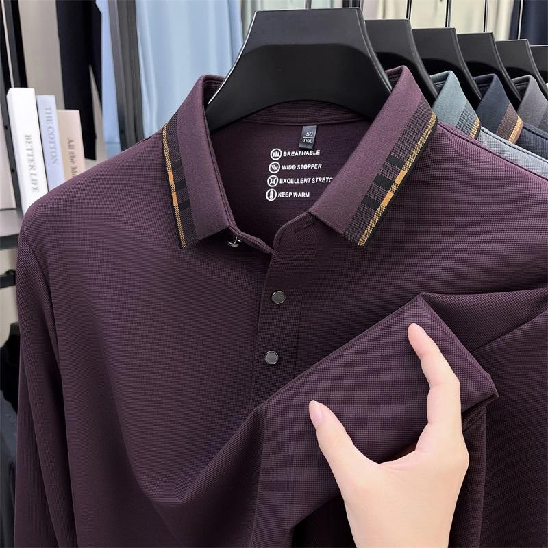 High End Quality Men'S Polo Shirt Lapel Long Sleeve T-Shirt Autumn New Slightly Elastic Seamless Fashion Business Trend Menswear