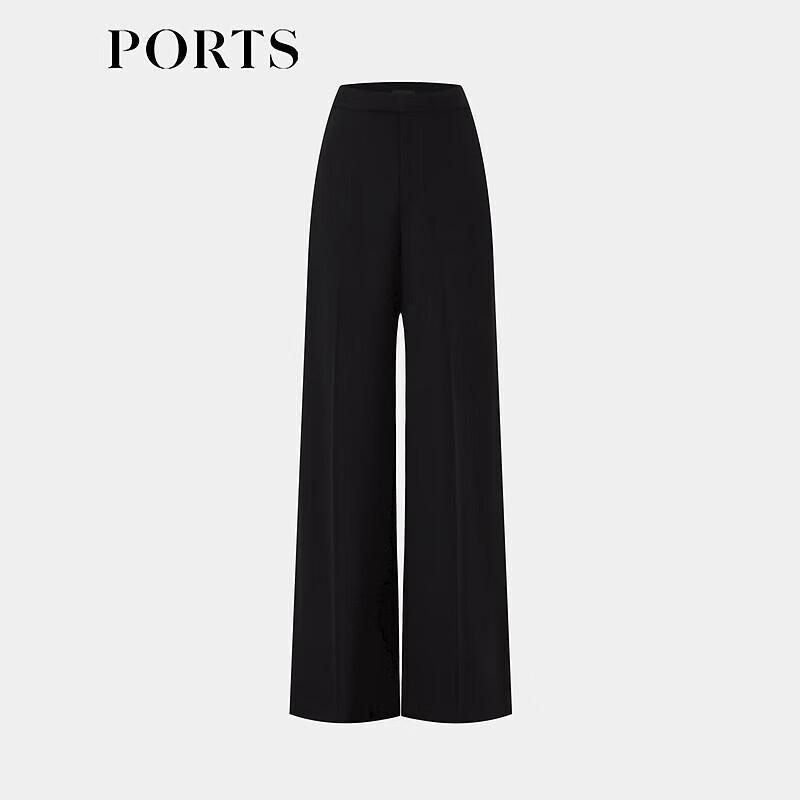 PORTS Women's Black High-Waist Slim Straight Leg Wool Blend Pants
