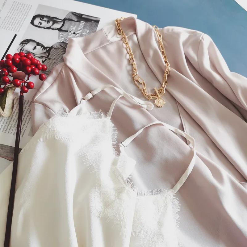 Clearance Women's V-Neck Long-Sleeve Silk Shirt - Fashionable Cream Pink with Swing Collar