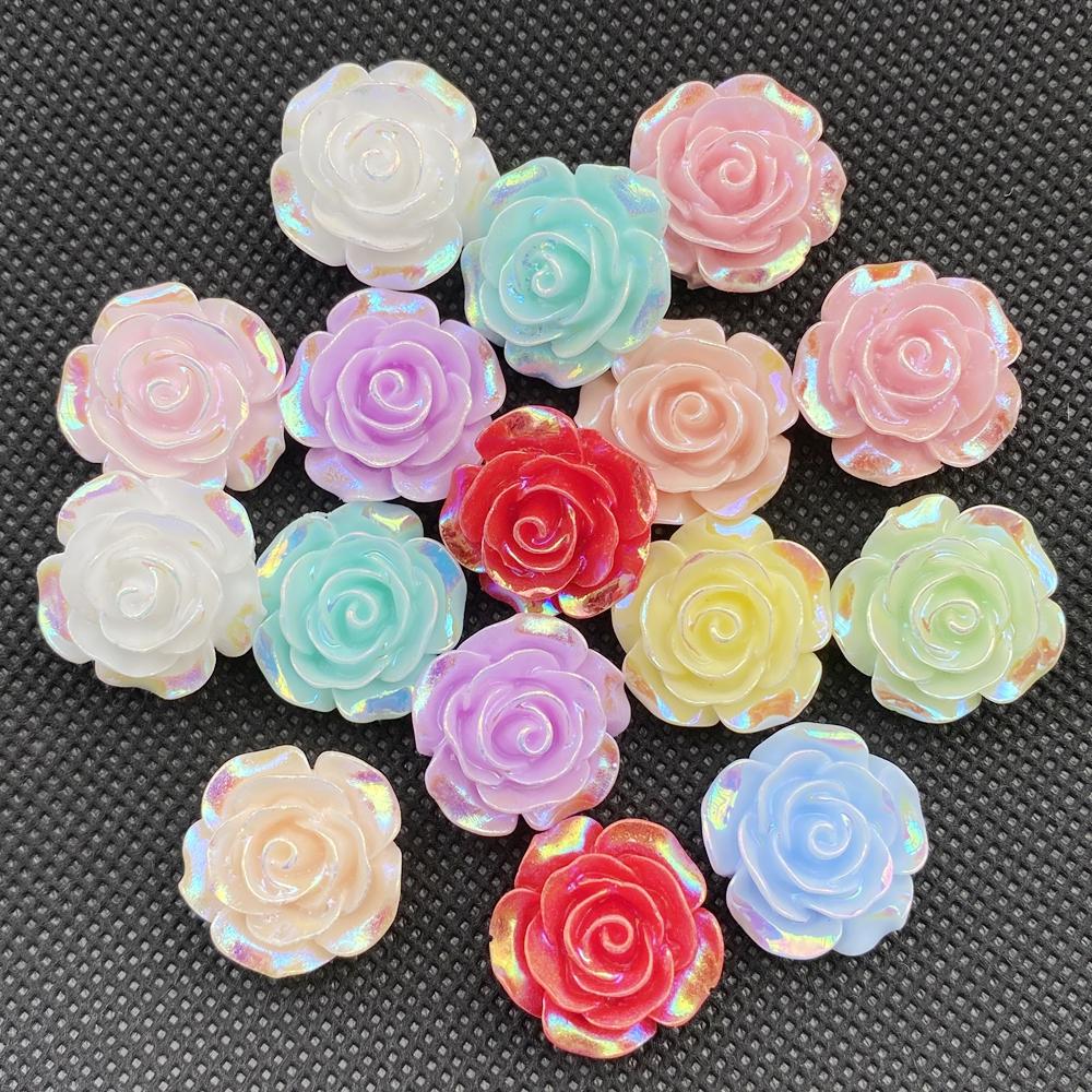 10Pcs Cute Cartoon Colorful Roses Flat back Resin Scrapbooking Crafts Fit Phone Case Decoration DIY Hair Bows Accessories