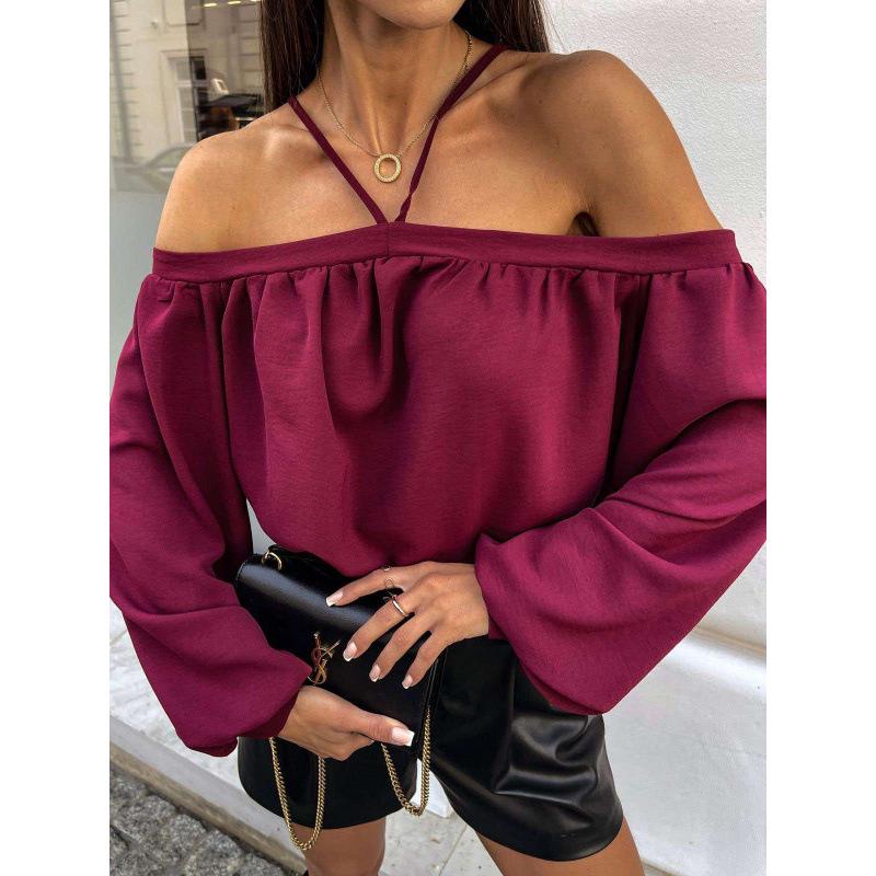 2024 Leopard Print Off-the-Shoulder Autumn Top