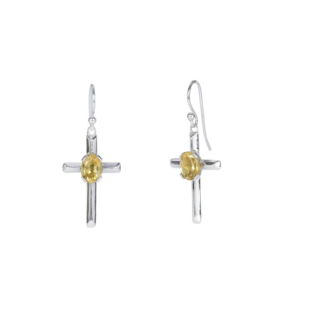 Sterling Silver Cross Earrings: Minimalist Red Garnet Religious Jewelry